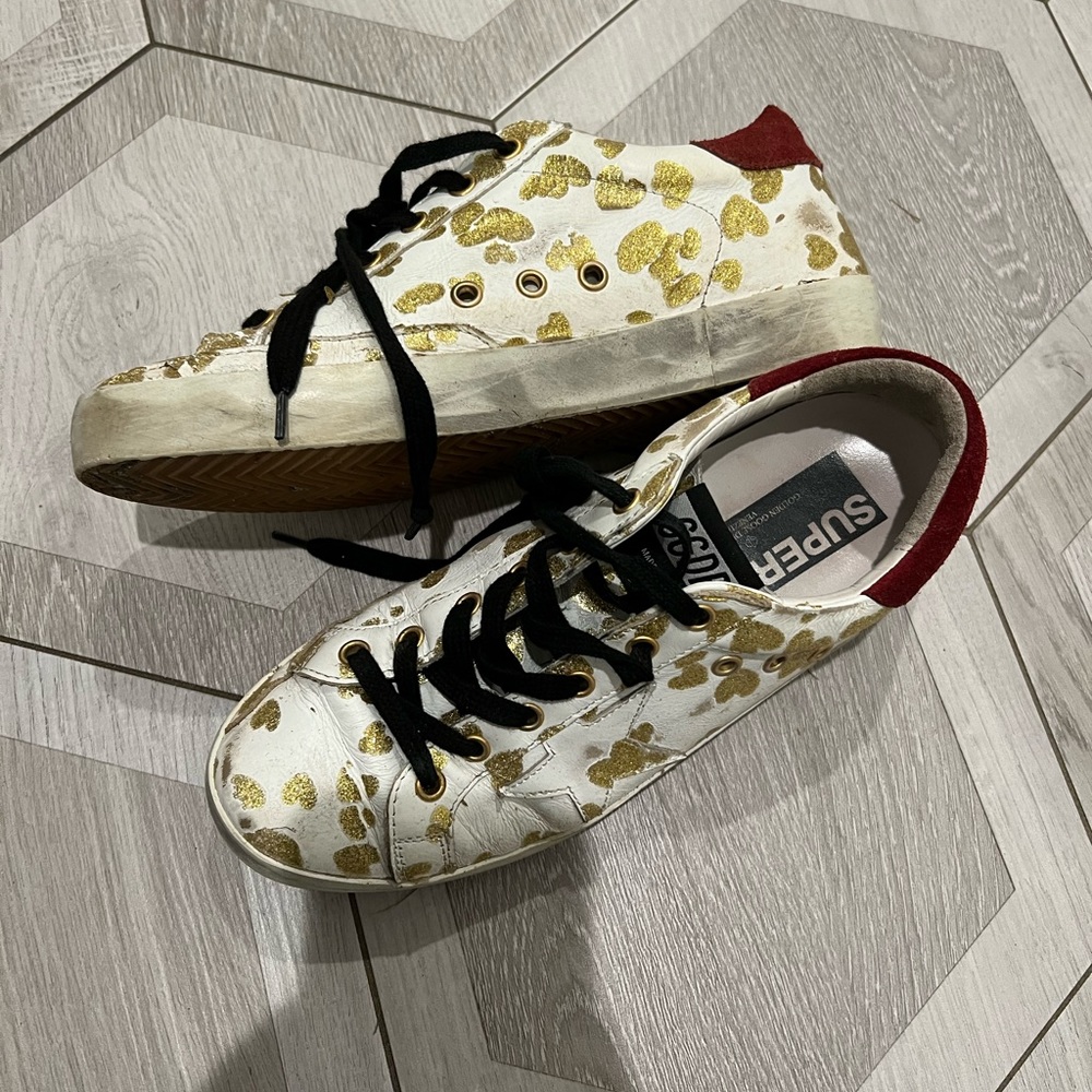 Golden goose gold hearts sneakers